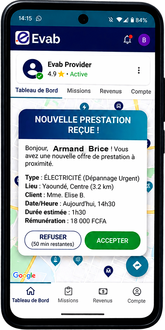 Application Evab : notification d'une nouvelle prestation reçue
